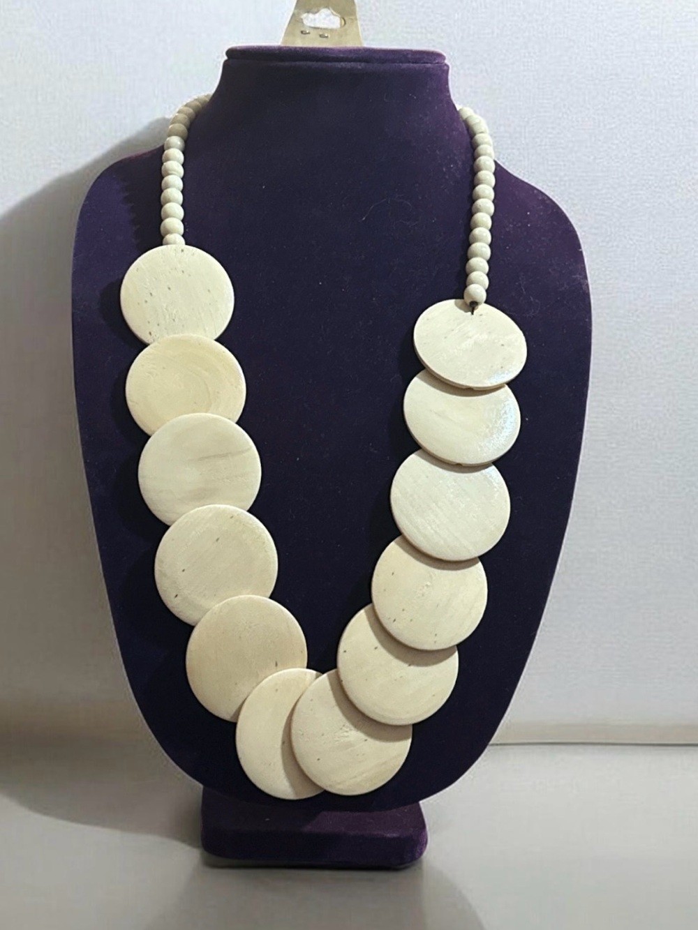 Beige Wooden Disc Statement Necklace - Women Jewelry Necklaces